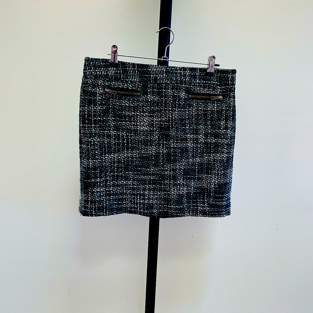 Loft Petite Tweed Pocket Shift Skirt Green Multi